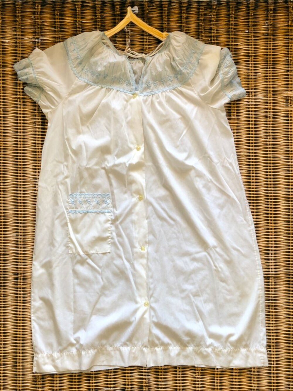 Vintage White Cottagecore Nightgown, 1960s Button Front Embroidered Robe, Sz S-M